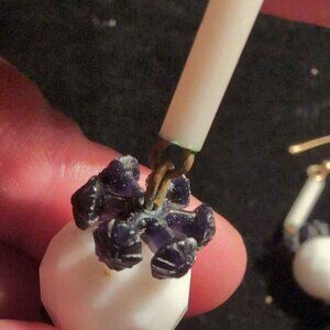 Vintage White and Black Beaded Dangle Earrings Blue#48